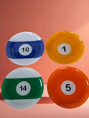 Luminarc Set Of 4 Billiard Plates Pool Ball Glass Snack Sandwich Dishes